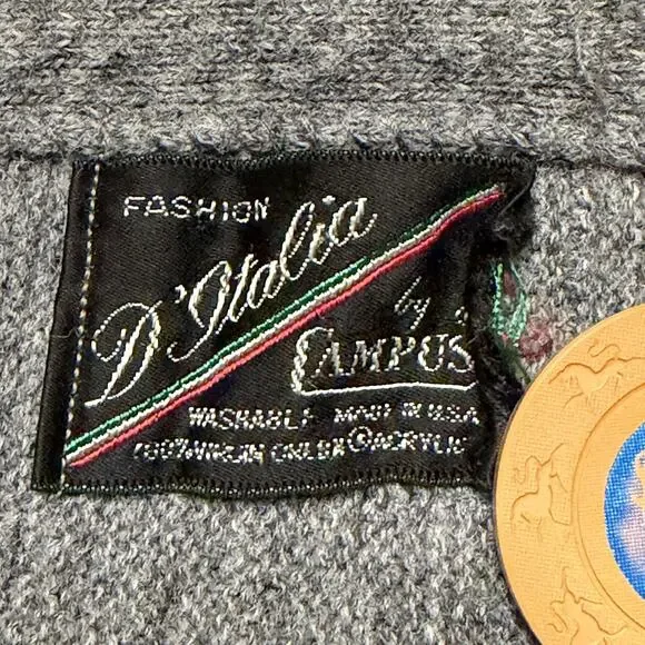 Vtg D'Italia Campus Sweater Mens XL Gray Green Stripe Knit Cardigan 90s